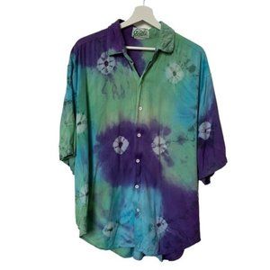 Vintage Gigalo Blue Purple Green Tie Die Button Front T-Shirt